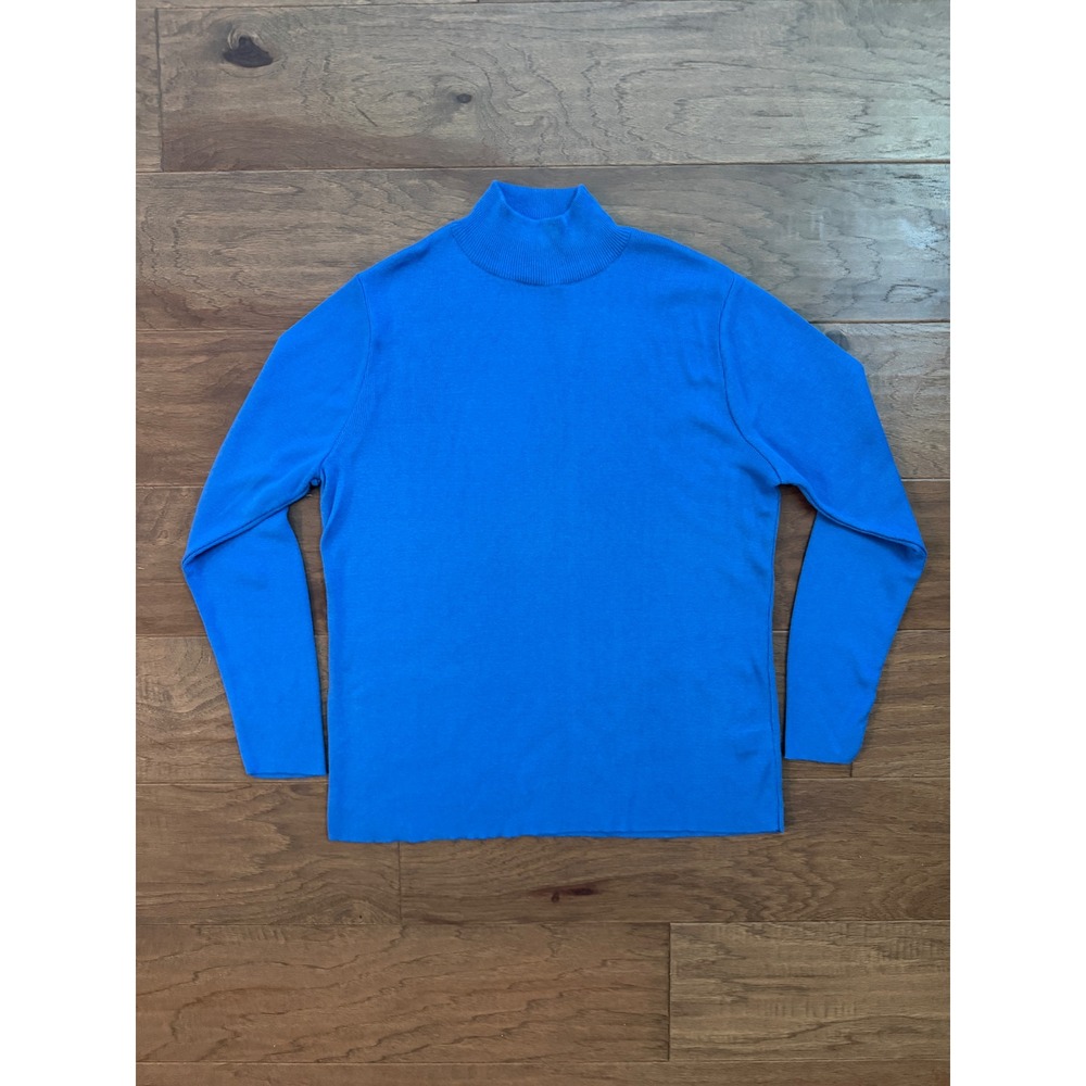 Parkhurst Mock Neck Sweater Womens Large Blue Cotton Rayon Solid Long Sleeve Top